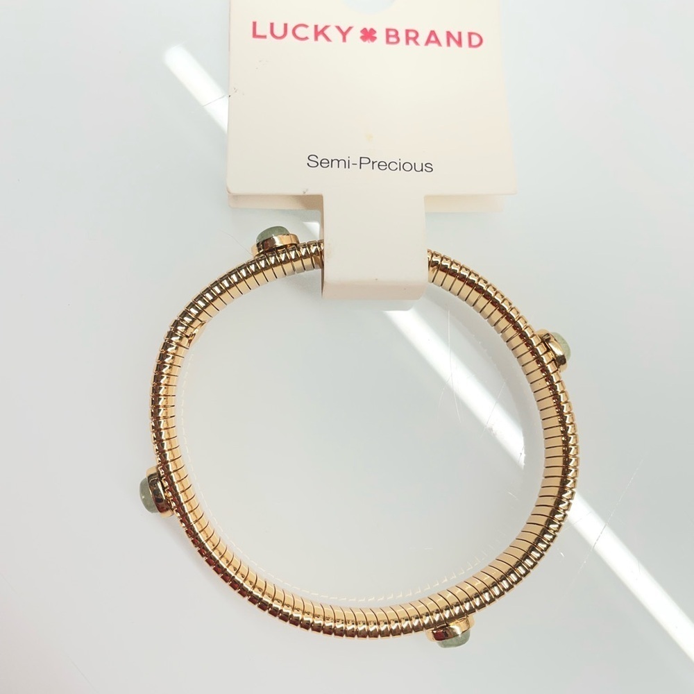 Lucky Brand gold-tone semi-precious cuff bracelet with a snake-chain design